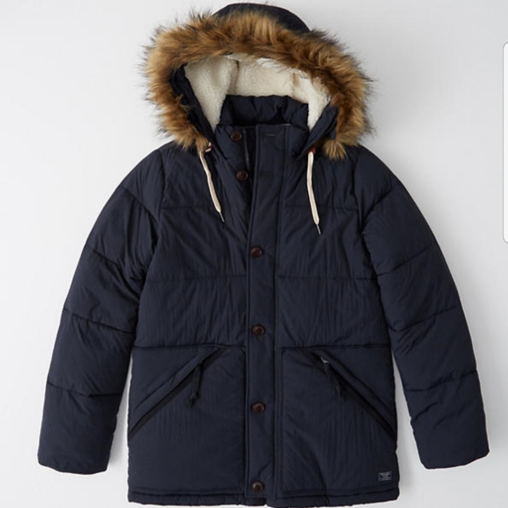 Abercrombie and fitch sherpa puffer coat, blue